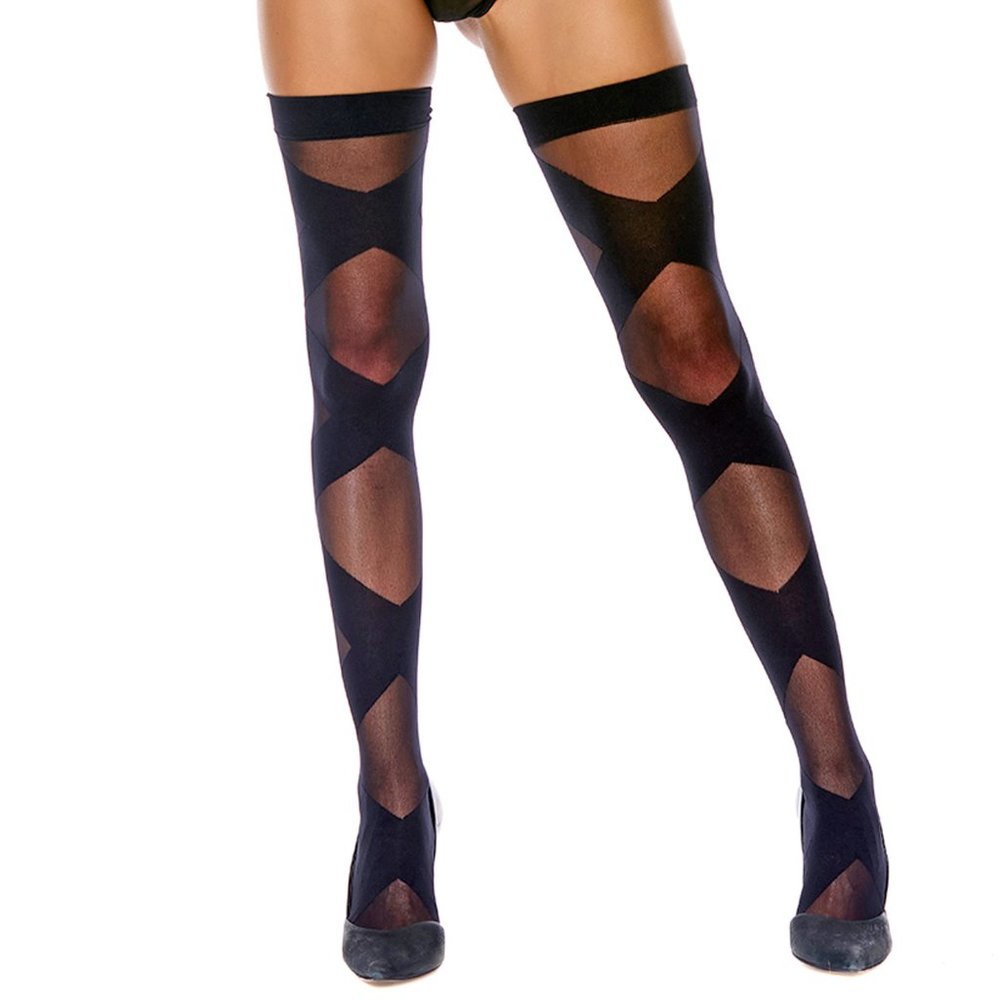 Criss Cross Thigh High Stockings Faux Wrap Design